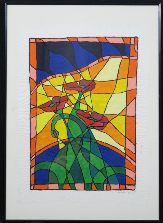 Piet Quekel: Gouache op rijstpapier, Headlines - Ingelijst verkocht voor € 100!
