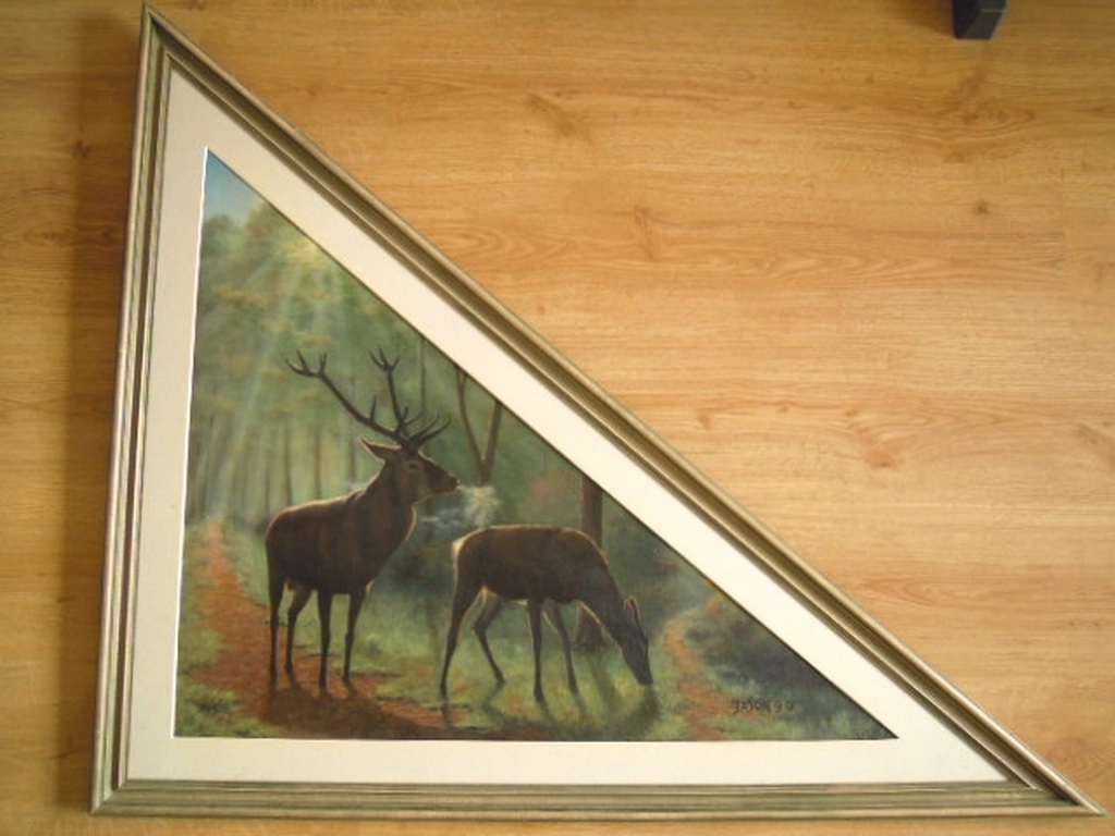 Groot Olieverf schilderij 2 herten in bos - 96x80 cm = gesigneerd-Jason-'90 kopen? Bied vanaf 45!