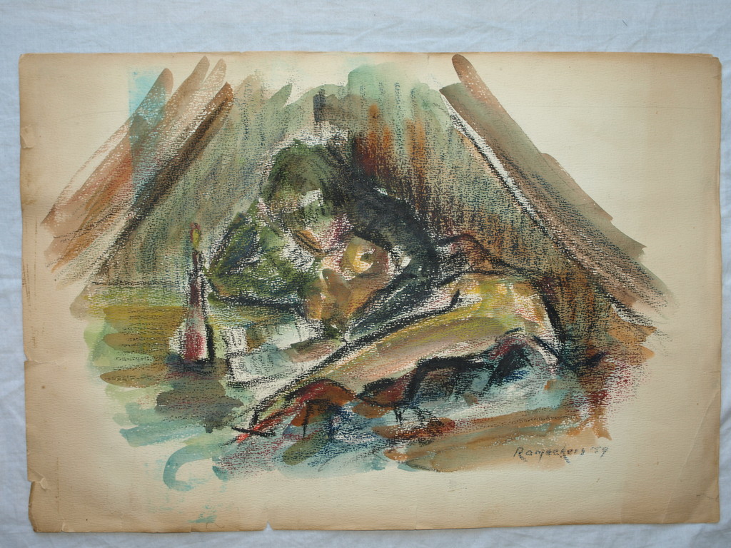 Ramaekers – Tekening / aquarel – Vrouw in bed – Gesigneerd – 1959 kopen? Bied vanaf 1!