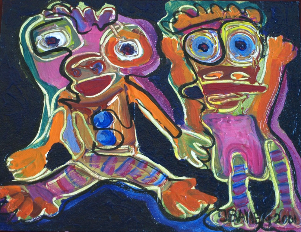 Jasper Banen (1962) : olieverf op board – Vrolijk – gesigneerd & ingelijst –2001 kopen? Bied vanaf 65!
