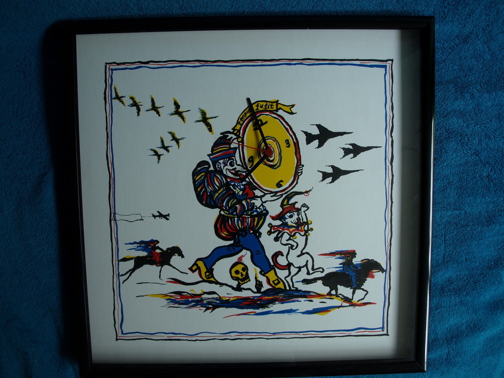 Aat Veldhoen: Zeefdruk + Klok, ingelijst - Tempus Fugit kopen? Bied vanaf 50!