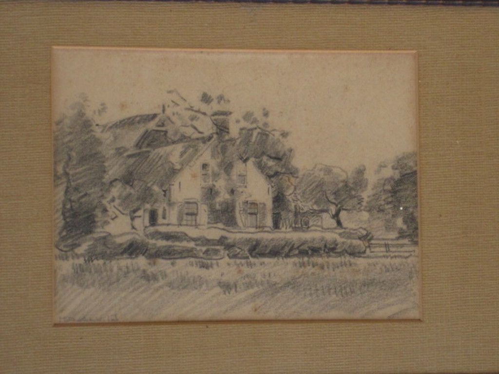 Originele 1910 potloodtekening "Larense Boerderij" Hendrik D Schildt gesigneerd  kopen? Bied vanaf 1!