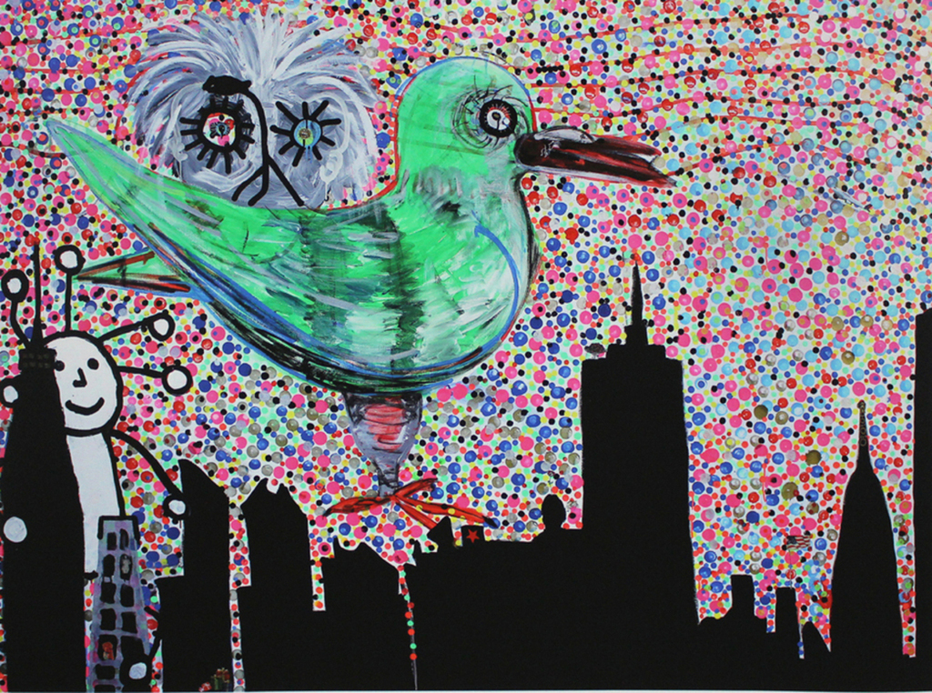 Paul Kostabi. -Dotted Cityscape- Giclee 2014. Handgesigneerd/genummerd. GROOT! verkocht voor € 79!