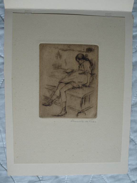 Henriette de Vries (1867-1942) : Ets – Lezend meisje – gesigneerd – ca 1920 kopen? Bied vanaf 1!