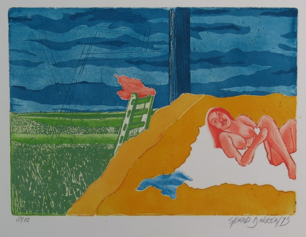 Sjoerd Bakker: Ets en Aquatint, Naakte vrouw op hooiberg verkocht voor € 37!