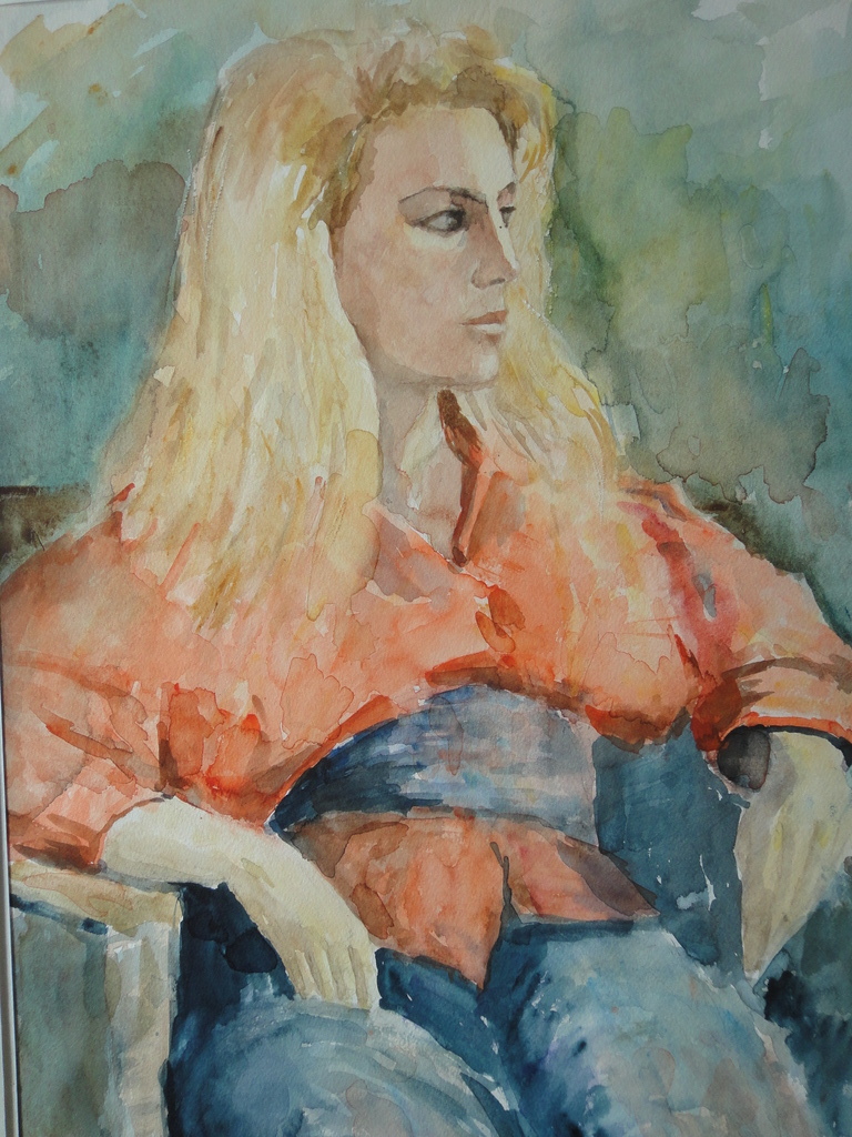 Jaap van Veen, aquarel, jaren '70 portret van dame met lang blond haar kopen? Bied vanaf 1!