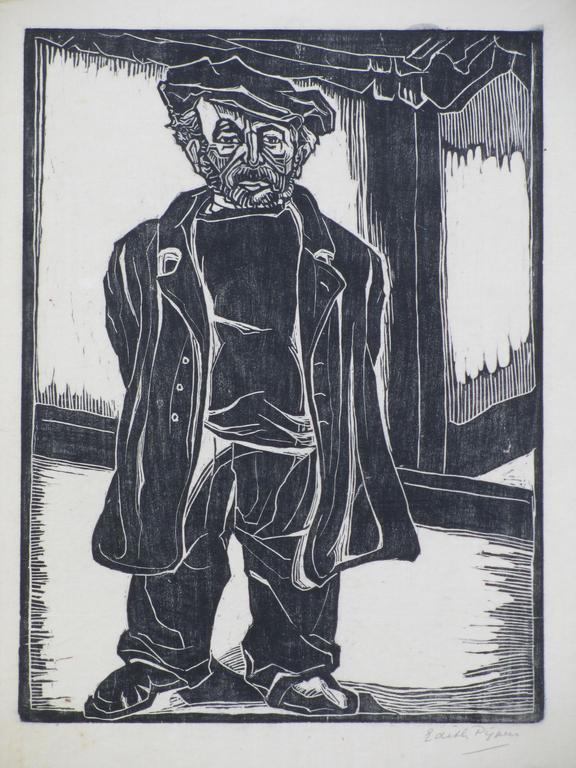 Edith Pijpers, Volks figuur met pet, Houtsnede kopen? Bied vanaf 30!