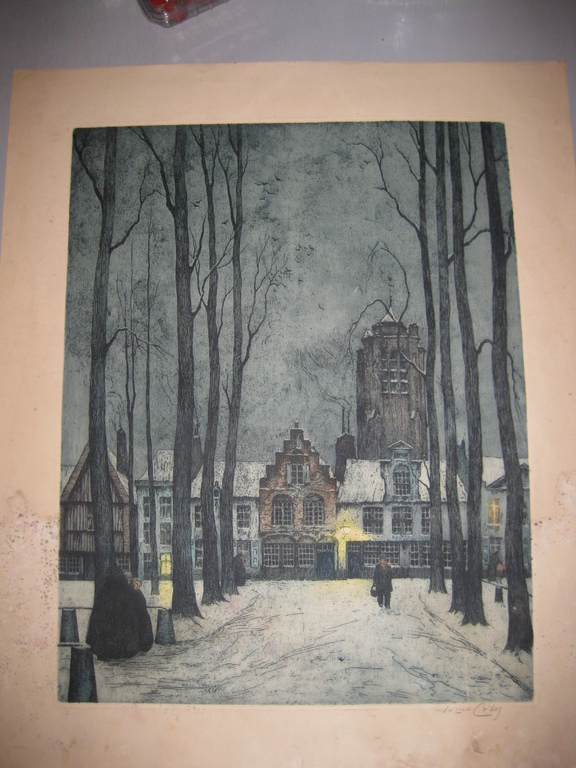 Antieke kleurets - gesigneerd - Kerkplein kopen? Bied vanaf 1!