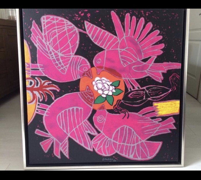 Corneille - la triviata - 2004 - ZEER GROOT - linnen op doek - 97x97cm verkocht voor € 725!