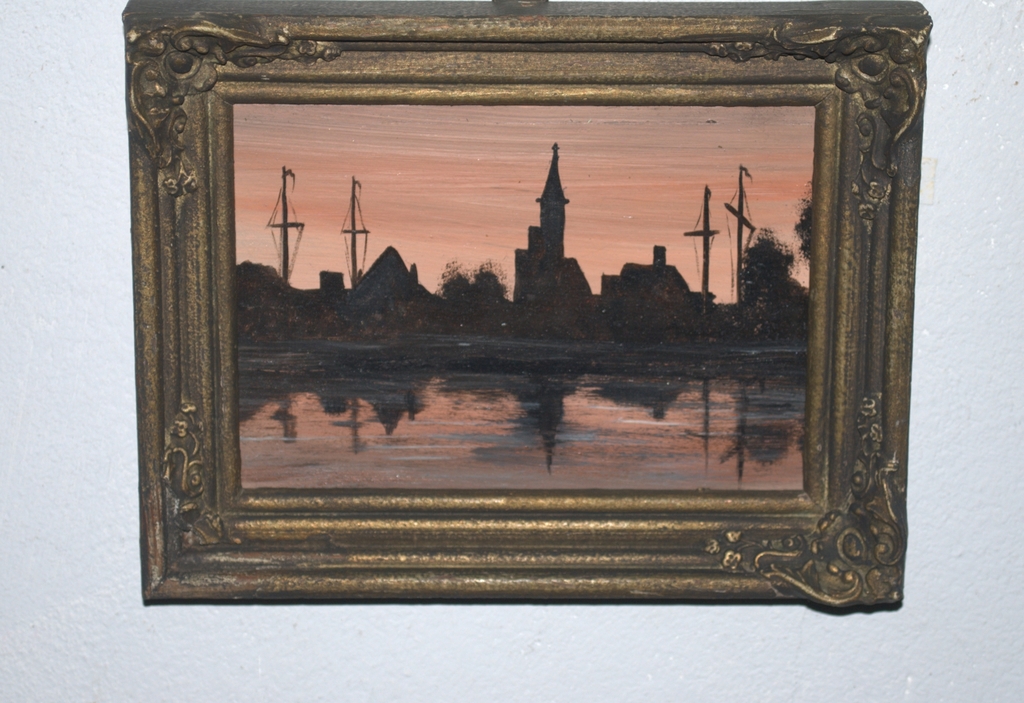 Avondstemming in een haven - olieverf op paneel kopen? Bied vanaf 25!