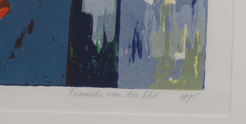 Fenneke van der Elst: Litho, Stilleven met tulpen en bladeren II - Ingelijst kopen? Bied vanaf 1!