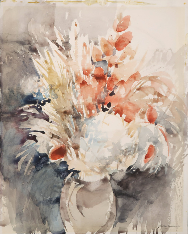 Hen Euverman: Aquarel, Z.T. Vaas met bloemen kopen? Bied vanaf 1!