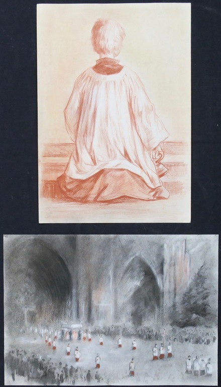Klaas Fernhout: Twee krijttekeningen + portrettekening/aquarel op verso kopen? Bied vanaf 1!