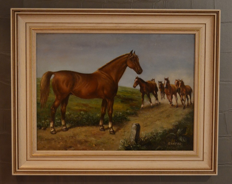 Hongaarse school: olieverf op paneel, paarden kopen? Bied vanaf 1!