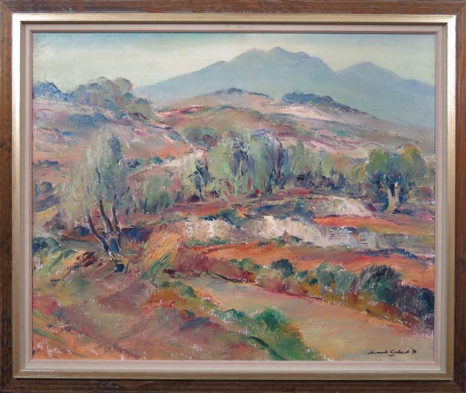 Karel Colnot: Olieverf op doek, Heuvellandschap - Ingelijst verkocht voor € 650!