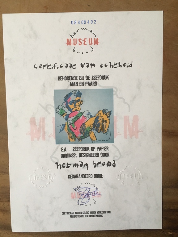 Herman Brood: Zeefdruk "MAN OP PAARD" Geleverd met het HBM certificaat kopen? Bied vanaf 149!