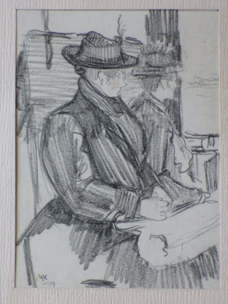 Hendrik IJkelenstam, In de trein, Tekening 1917 kopen? Bied vanaf 25!
