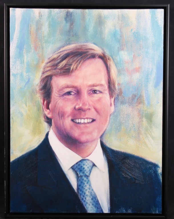 Gustave Nouel: Polygrafie op doek, Koning Willem Alexander - Ingelijst verkocht voor € 65!