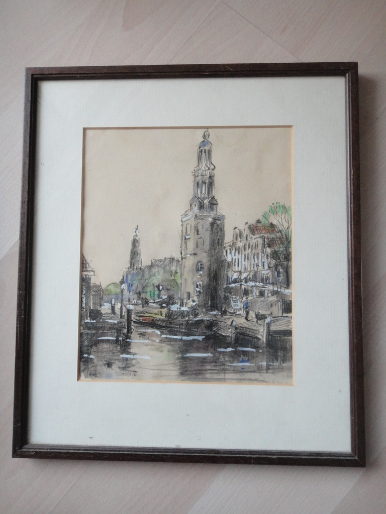 David Schulman, gemengde techniek, zicht op de Schreierstoren (Amsterdam) kopen? Bied vanaf 75!