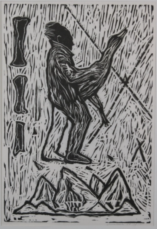 Anne Semler: Houtsnede, Man met vogel kopen? Bied vanaf 1!