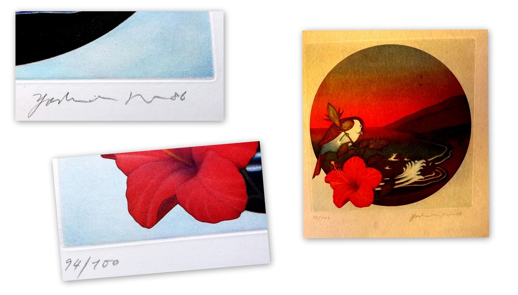 Onkende kunstenaar - gesigneerde kleuren-ets op Arches met Japans motief kopen? Bied vanaf 1!