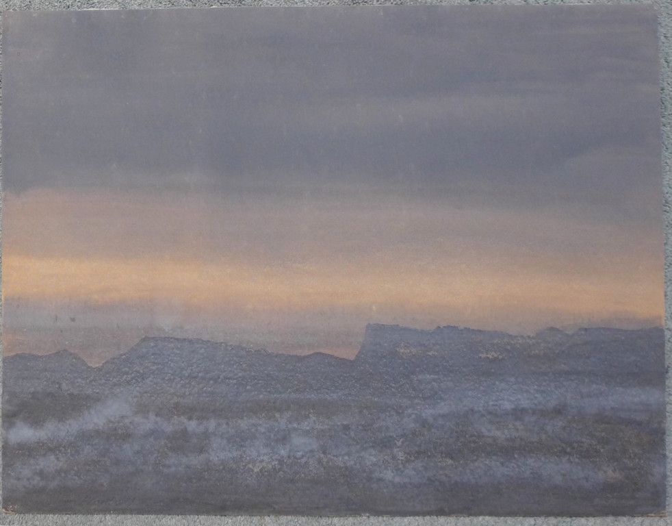 Henri Plaat, Gouache uit 1987. titel: ondergaande zon. beeldformaat 49.8 x 64.5 verkocht voor € 375!