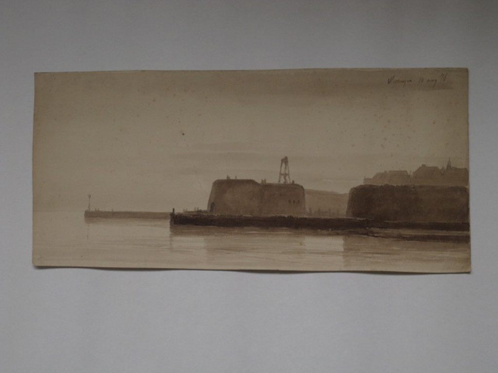 Fraaie antieke Aquarel G.L.Kiers (1838-1916) "rede van Vlissingen Zeeland" gesd verkocht voor € 40!