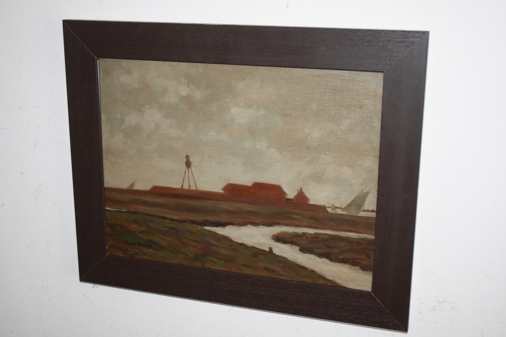 NAIEF LANDSCHAP met RODE HUIZEN en ZEILBOTEN van J de JONGE kopen? Bied vanaf 1!