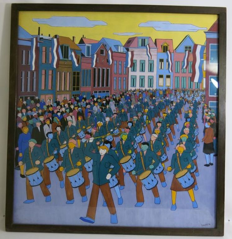 Sjoerd de Vries: Gouache, Feest in Nederland - Ingelijst (Groot Formaat) verkocht voor € 120!