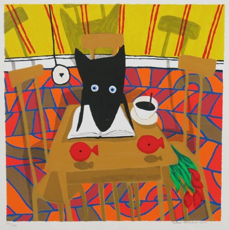 Peter Bastiaanssen: Zeefdruk, Dog reading verkocht voor € 60!