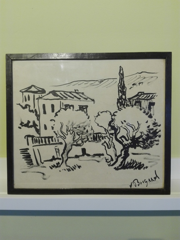 Impressionistische tekening, inkt op papier, dorpsgezicht met bomen kopen? Bied vanaf 1!