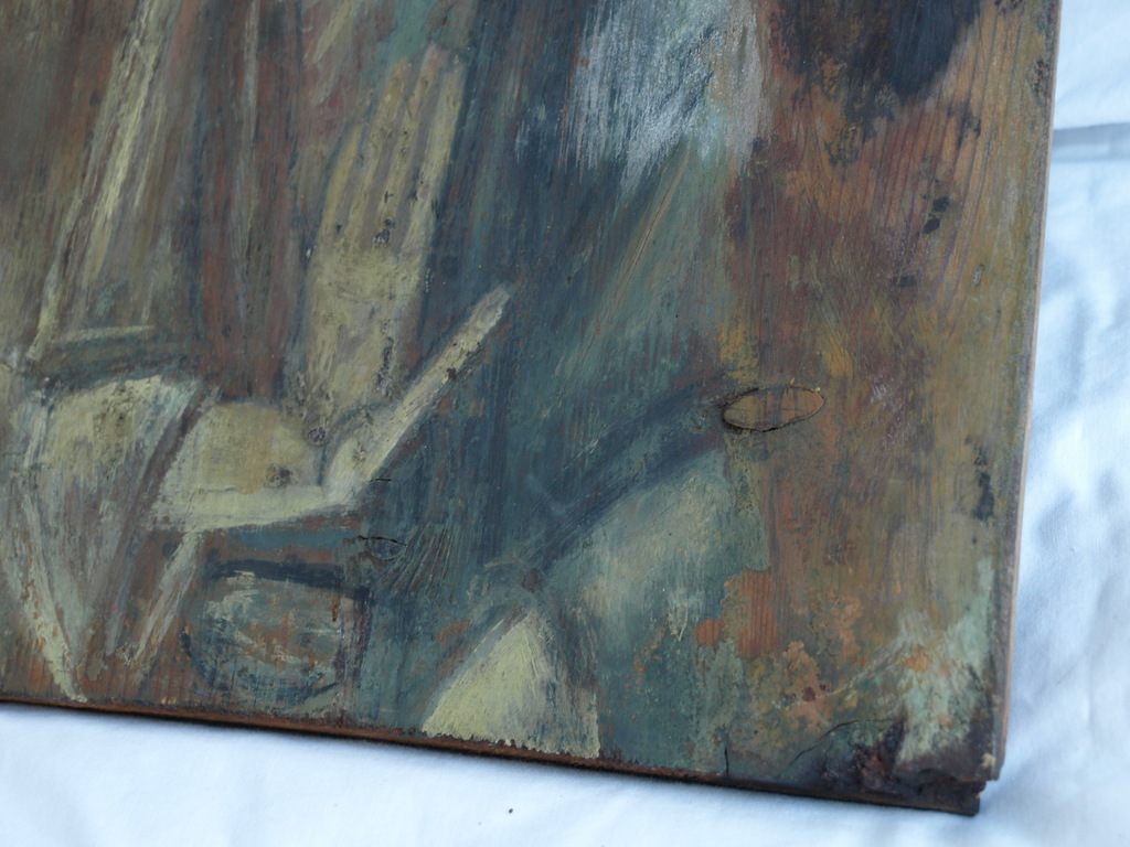 Onbekend : Olieverf op paneel, Religieuze voorstelling met halo kopen? Bied vanaf 1!