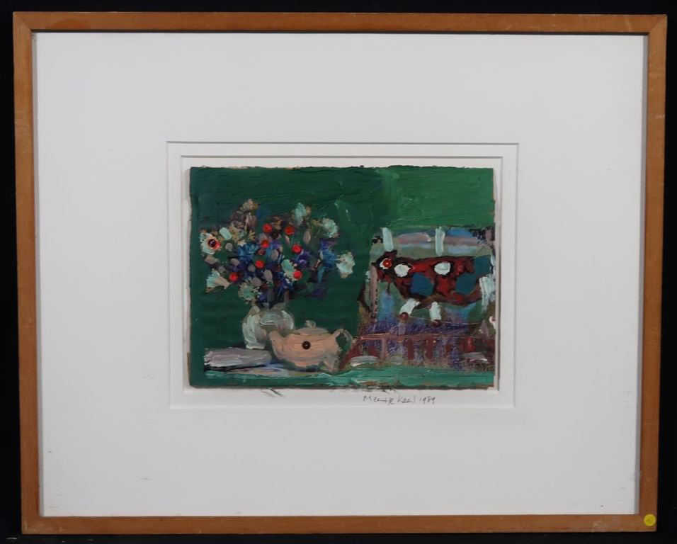 Meertje Kaal: Olieverf en collage op karton, Zonder titel - Ingelijst kopen? Bied vanaf 1!