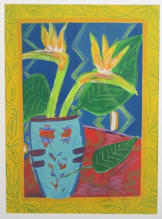 Saskia Kuulkers: Zeefdruk, Paradijsvogelbloemen - Ingelijst kopen? Bied vanaf 1!