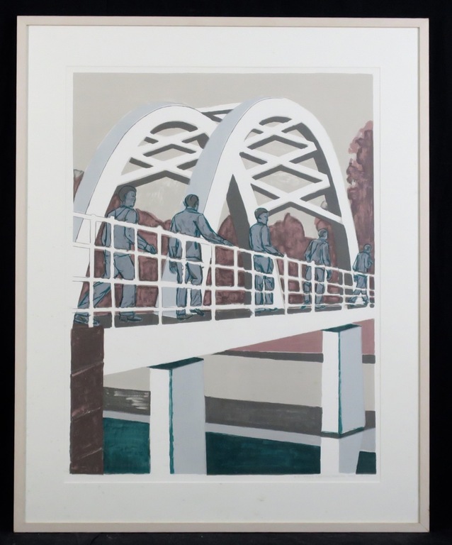 Hans Ebeling Koning: Zeefdruk, Brug R. - Ingelijst (Groot) verkocht voor € 80!