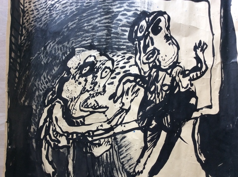 Rik van Iersel, zeer groot origineel werk op papier, wellus nietus kopen? Bied vanaf 1!