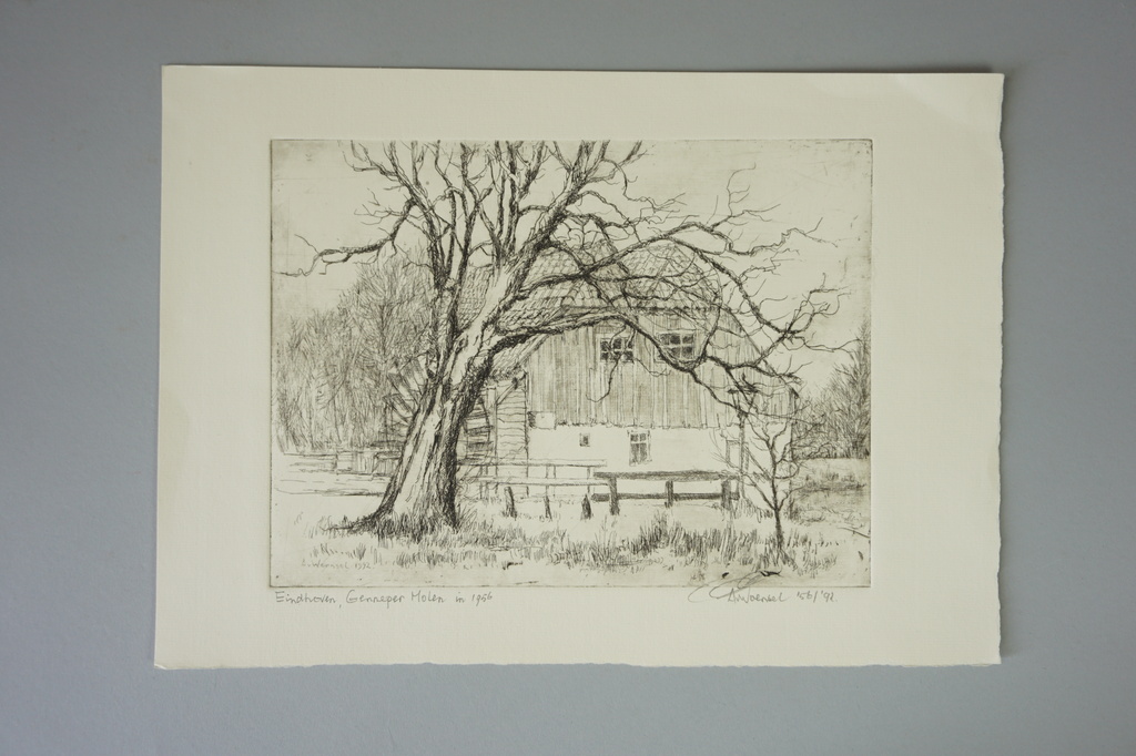 Aart van Woensel - Eindhoven, Genneper Molen in 1956 - ets - 1992 kopen? Bied vanaf 20!