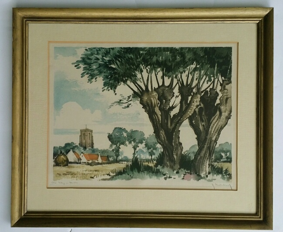 Roger Hebbelinck, Kleurenets, Dorpsgezicht - Villages en Flandres. verkocht voor € 35!