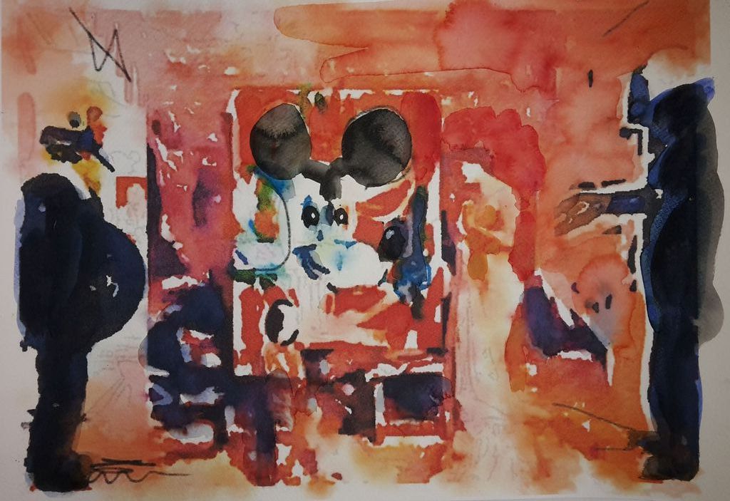 Peter Klashorst - gemengde techniek op aquarel papier - ME in the Spuistraat... kopen? Bied vanaf 60!