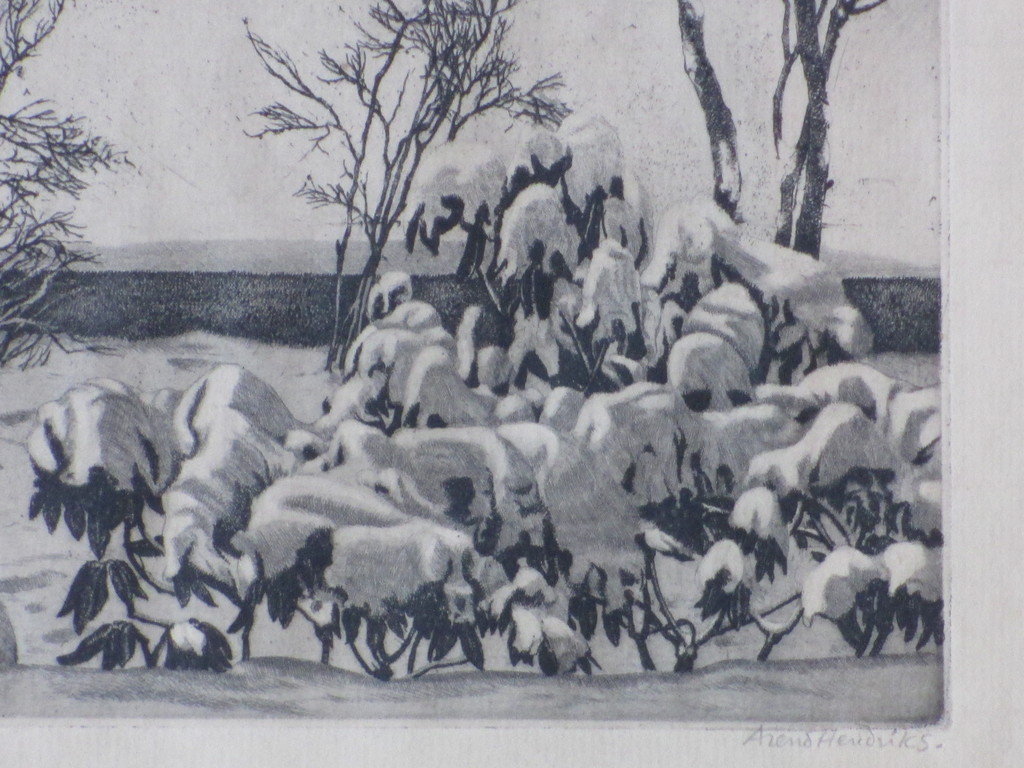 Arend Hendriks, Tuintje in de sneeuw, Ets kopen? Bied vanaf 40!