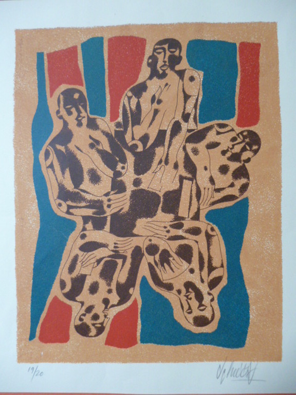 Yargo de Lucca - kleurenlitho - Vijf personen aan tafel kopen? Bied vanaf 25!