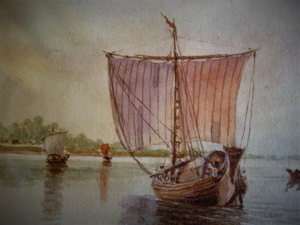 Indonesie omstreeks 1900 gesigneerde aquarel "zeilboten op rivier bij tempel"  kopen? Bied vanaf 1!