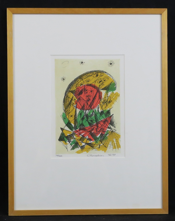 Henk Hesselius: Litho, Zonder titel (geel, groen, roze) - Ingelijst kopen? Bied vanaf 1!