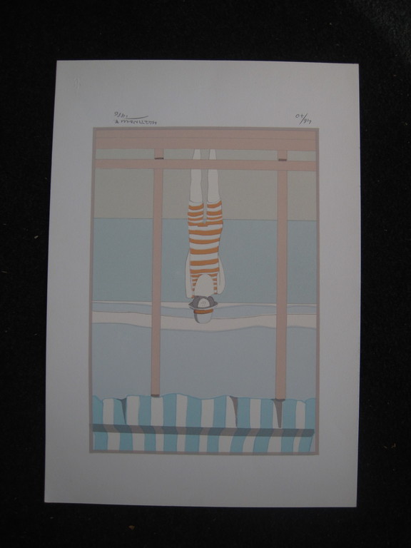 Leuke handgekleurde Litho "Jonge vrouw in badpak" gesigneerd francoise Martinell kopen? Bied vanaf 1!