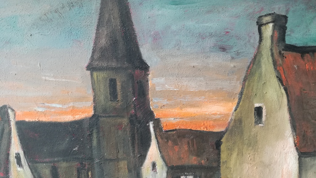 Onbekend kunstenaar (eind 19de eeuw), Olieverf op doek, Dorpzicht kopen? Bied vanaf 25!