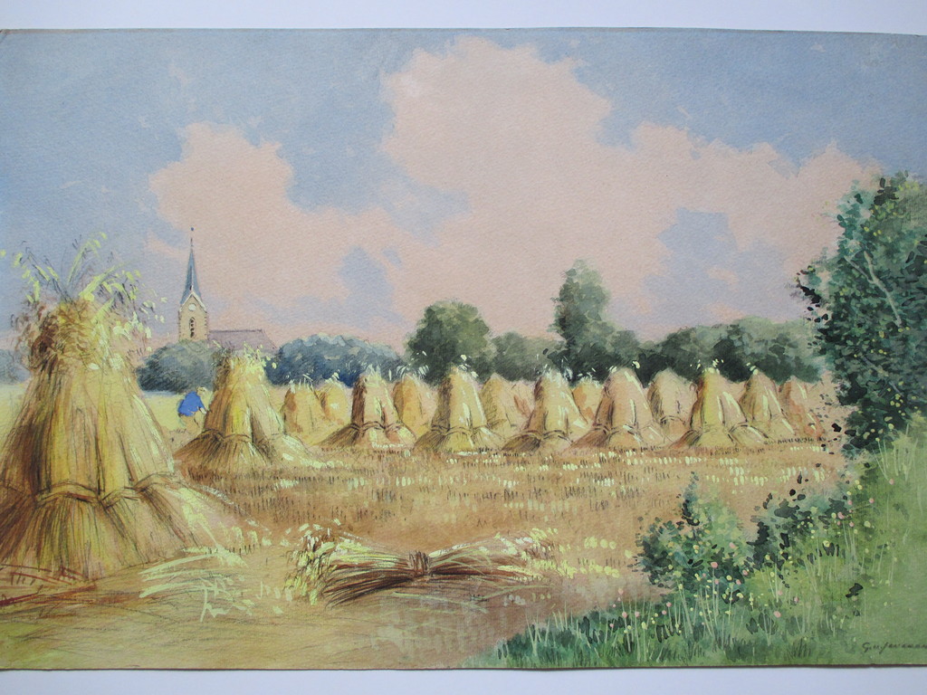 Gerrit van Jeveren, gouache, korenschoven verkocht voor € 60!