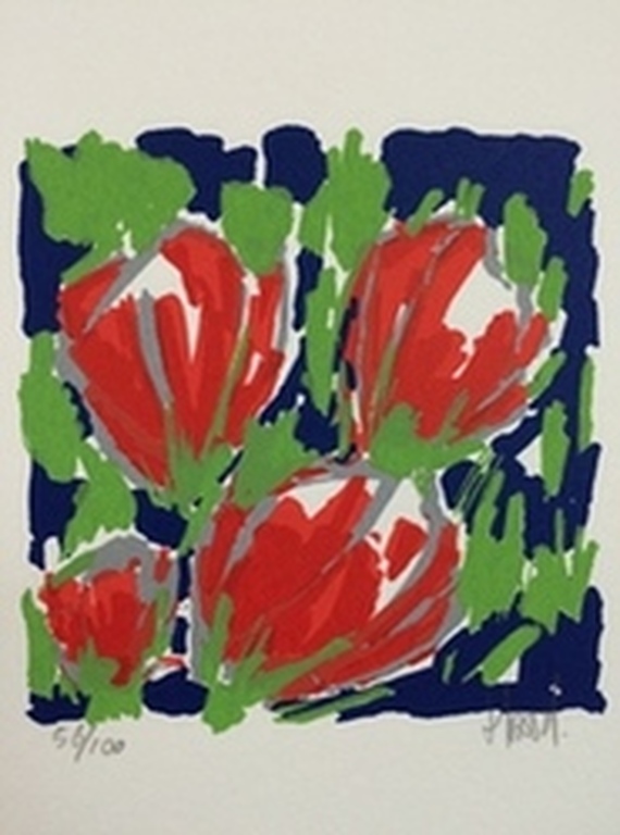 Ad van Hassel, zeefdruk op papier, Titel;" Tulpen " kopen? Bied vanaf 10!