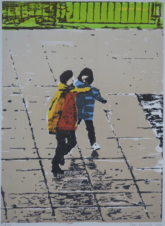 Koen Vermeule: Zeefdruk, Twee figuren (geel/blauw) kopen? Bied vanaf 85!