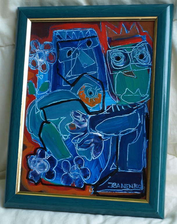 Jasper Banen (1962) : olieverf op board - Samen - Gesigneerd & ingelijst - 2001  kopen? Bied vanaf 45!