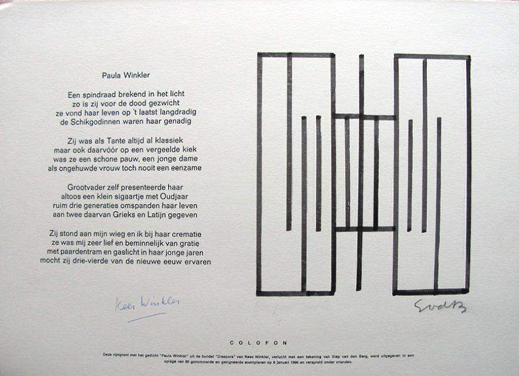 Siep van den Berg (1913-1998) - PAULA WINKLER - rijmprent verkocht voor € 35!